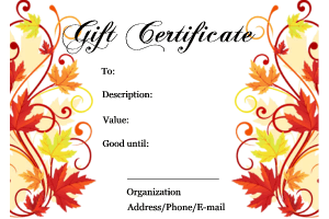 gift certificate template with fall leaf design