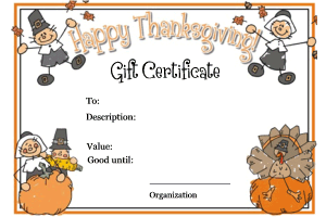 Thankgiving gift certificate for kids