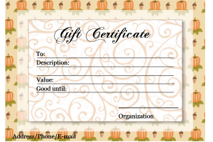 printable Fall Harvest gift certificate