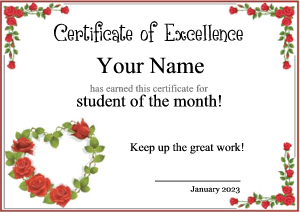 certificate with rose border