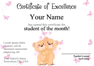 certificate template, cute bears, hearts